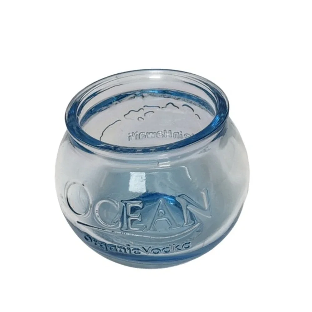 Ocean Organic Vodka Blue Glass Fishbowl/ Cup Made in Hawaii Barware Decor 3.25in